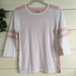 J. CREW pink and white 3/4 sleeve tee